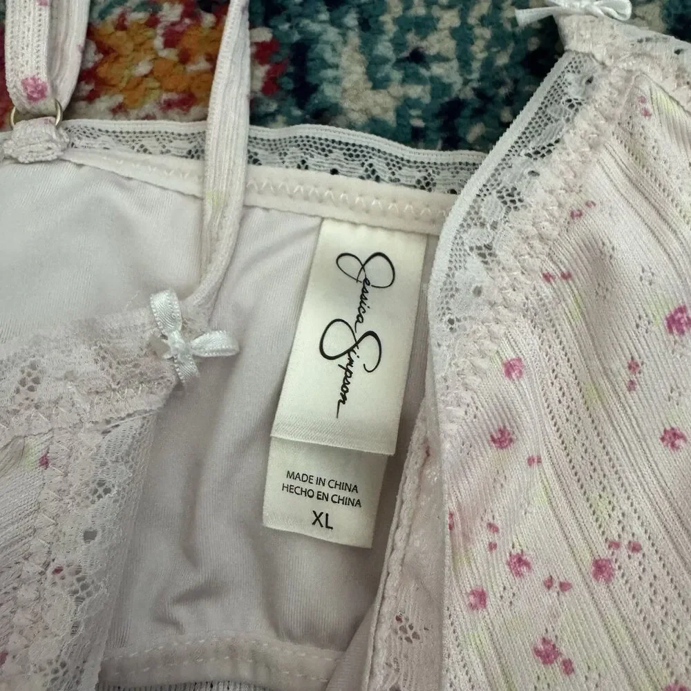 Jessica Simpson Floral Tank Shorts Lace Pajama PJ Set Size XL